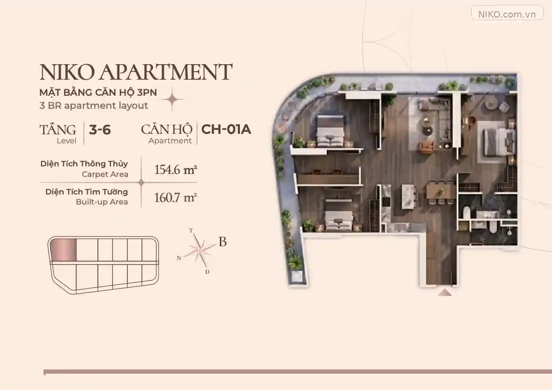NIKO Tower căn 01A tầng 3-6